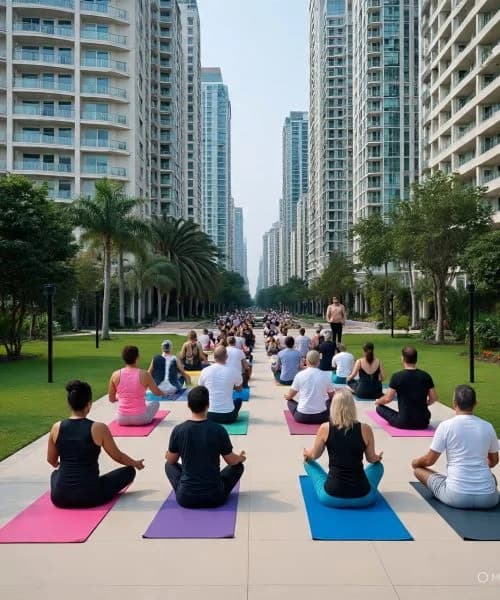 Group yoga session outdoors