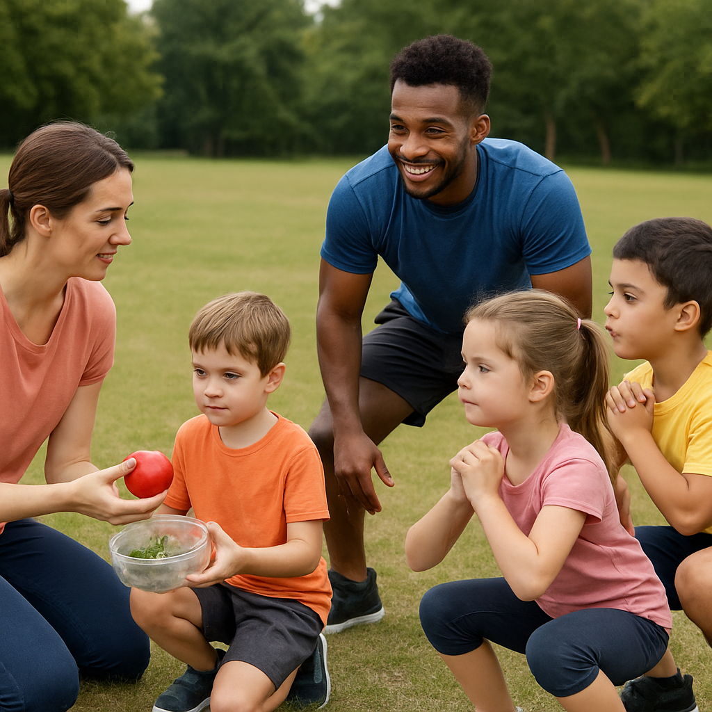 Kids engaged in outdoor physical exercise session in Manikonda park