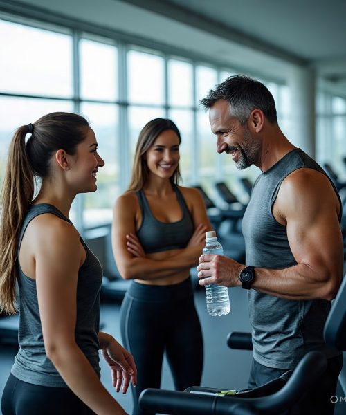 Corporate gym instructor guiding employees through strength and cardio workouts in Hyderabad office gym